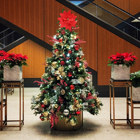 Stella di Natale Puntale per Albero di Natale Grande Fiore in Feltro di Tessuto Con Stame Oro per Decorazione Casa Feste