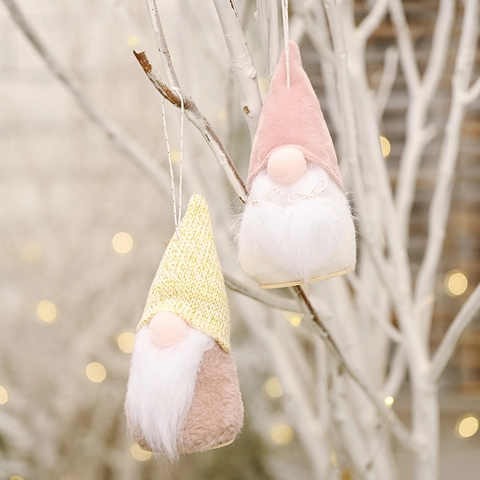 Ornamenti da Appendere Gnomo Senza Volto di Natale Scandinavo Con Base in Legno Barba Lunga Rosa Giallo Bambola Elfo Decorazioni Albero
