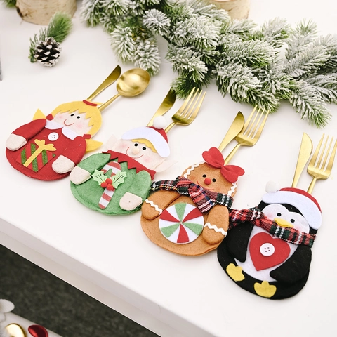 Portaposate di Natale in Tessuto Non Tessuto Omino di Pan di Zenzero Pinguino Elfo Angelo Tavola Decorazione Festiva