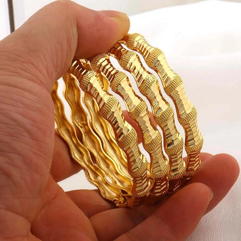 Mode Dubai Stijl Koperen Bamboe Armband Voor Dames Getextureerde Golf Vergulde Scharnierende Manchet Armband Bruiloft Sieraden