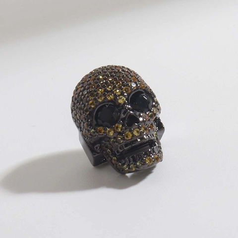 Copper Skull Beads With Micro Pave Rhinestone Halloween Jewelry Accessories Punk Hip Hop Skull Charm Beads For Bracelet DIY Making