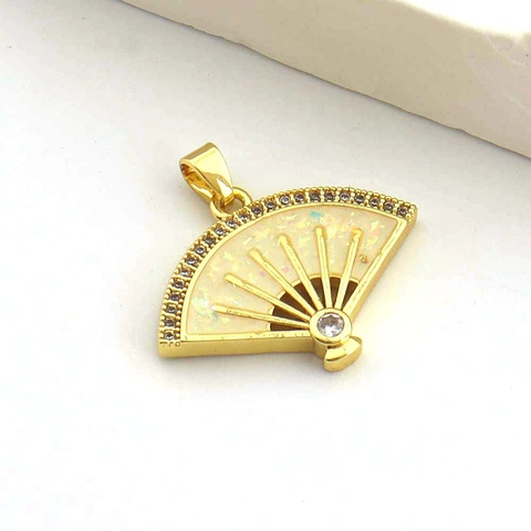 Fashion Copper Gold Plated Artificial Opal Pendant Rhinestone Inlaid Cross Heart Butterfly Fan Shape For Women DIY Jewelry Making