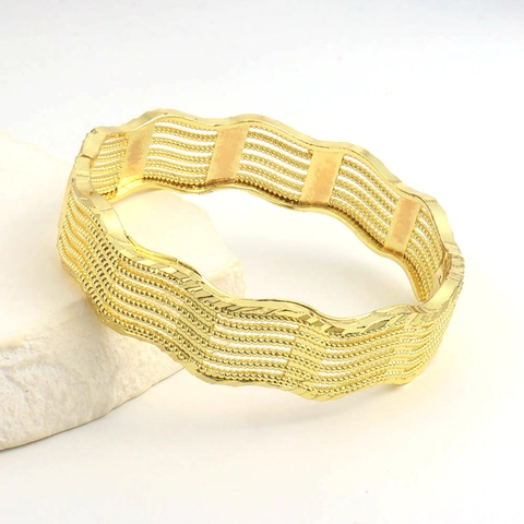 Vintage Vergulde Koperen Golf Bangle Armband Voor Vrouwen Dubai Luxe Opengewerkt Raster Ontwerp Bruiloft Sieraden