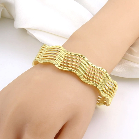 Vintage Vergulde Koperen Golf Bangle Armband Voor Vrouwen Dubai Luxe Opengewerkt Raster Ontwerp Bruiloft Sieraden