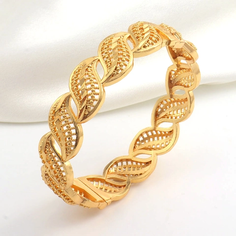 Dubai Design Koper Verguld Hol Gesneden Blad Armband Voor Vrouwen Zuidoost-Aziatische Stijl Elegante Sieraden Etnisch Accessoire
