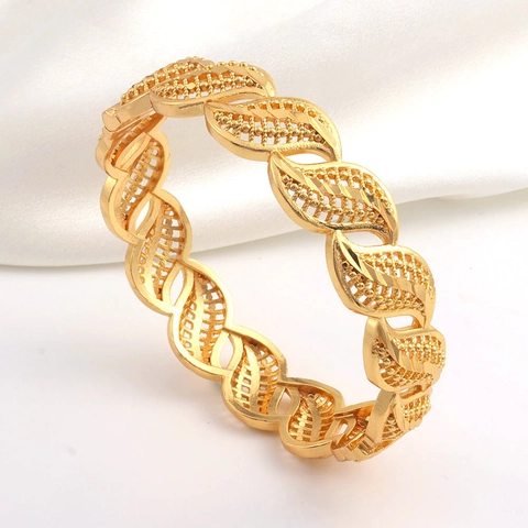 Dubai Design Koper Verguld Hol Gesneden Blad Armband Voor Vrouwen Zuidoost-Aziatische Stijl Elegante Sieraden Etnisch Accessoire