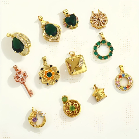 Copper 18K Gold Plated Mini Rotating Windmill Pendant DIY Jewelry Making Rhinestone Inlaid Clover Heart Key Charms For Women