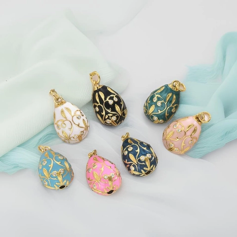 Vintage Fabergé Style Enamel Easter Egg Pendant Copper Zirconia Inlaid DIY Jewelry Finding For Necklace Making Women Accessory