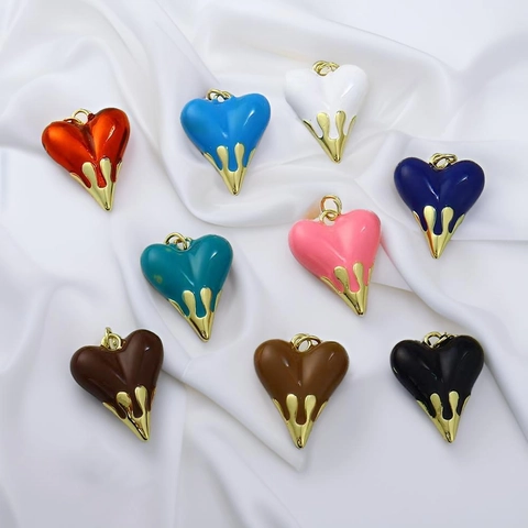 Modern Creative Melting Heart Pendant Enamel Copper Liquid Metal Dripping Charms For DIY Necklace Bracelet Making Women Jewelry