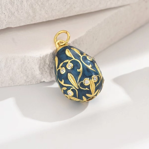 Vintage Fabergé Style Enamel Easter Egg Pendant Copper Zirconia Inlaid DIY Jewelry Finding For Necklace Making Women Accessory