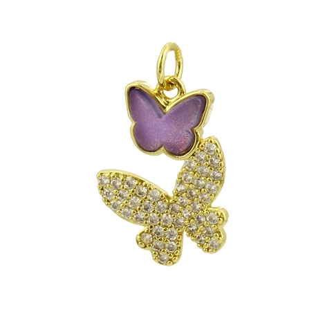 DIY Copper Double Butterfly Pendant Rhinestone Micro Pave Enamel Drip Oil Charms For Bracelet Necklace Jewelry Accessories
