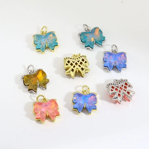 Copper Rhinestone Butterfly Bow Pendant DIY Jewelry Accessory Colorful Crystal Butterfly Charm For Necklace Bracelet Making Women Gift