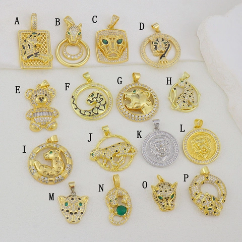Colgante de Cabeza de Leopardo y León de Cobre Con Strass para Joyería DIY Accesorios de Amuletos Galvanizados para Mujer Hombre