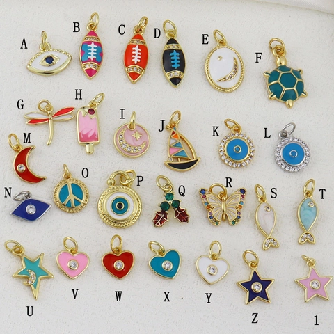 Copper Enamel Charms For Jewelry Making Butterfly Heart Evil Eye Pendants Gold Plated Rhinestone DIY Accessories
