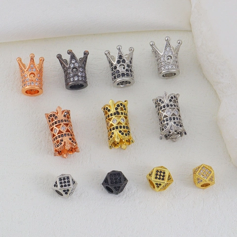 Copper Zircon Micro Pave Crown Cylinder Dice Charms DIY Jewelry Making Accessories For Bracelet Necklace Spacer Beads