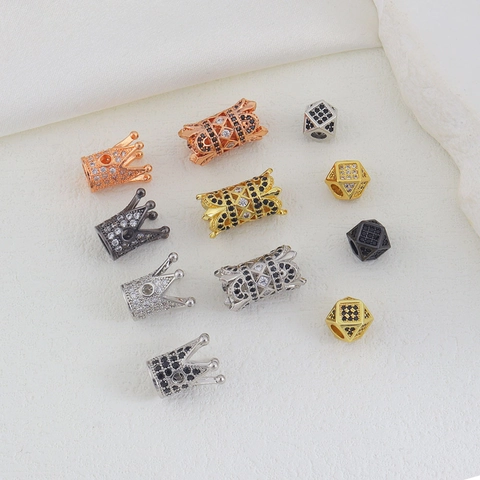 Copper Zircon Micro Pave Crown Cylinder Dice Charms DIY Jewelry Making Accessories For Bracelet Necklace Spacer Beads