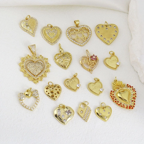 DIY Copper Zirconia Heart Pendant For Jewelry Making Gold Artificial Pearl Mom Letter Love Charms For Necklace Bracelet Earrings