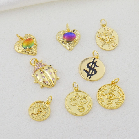 Gold Plated Copper Evil Eye Heart Ladybug Bee Dollar Sign Pendant DIY Jewelry Accessory For Necklace Bracelet Unisex Pendant Only (Without Chain)