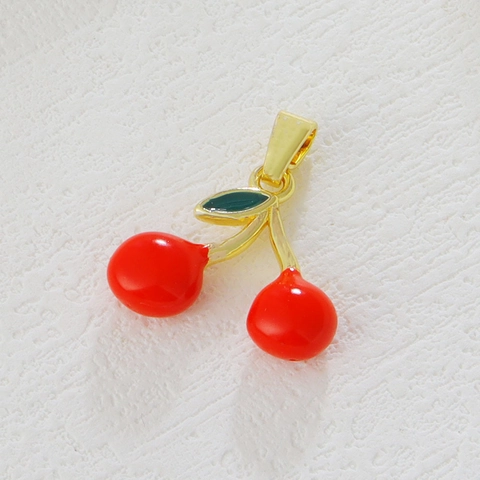 Pendentif en Cuivre Plaqué Or Forme de Fruit pour Fabrication de Bijoux DIY Fraise Cerise Strass Émaillé Breloques pour Collier Bracelet