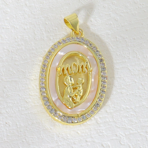 Mother's Day Copper Pendant With Zircon Mother Of Artificial Pearl Shell Heart Round Oval Shape Mother Child Theme Jewelry Pendant