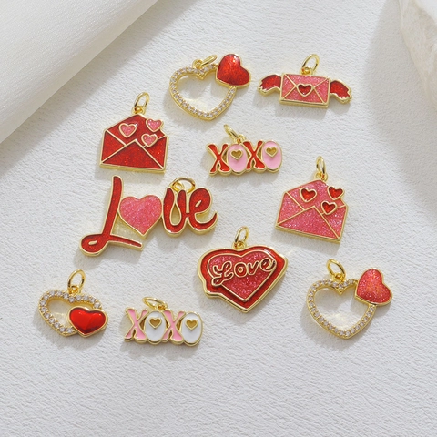 DIY Copper Gold Plated Enamel Heart Palm Pendants Rhinestone Evil Eye Letter Charms For Bracelet Necklace Jewelry Making