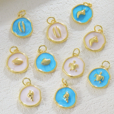 18K Gold Plated Copper Marine Series Enamel Charms Sea Turtle Shell Heart Conch Pendants For DIY Jewelry Making Accessories