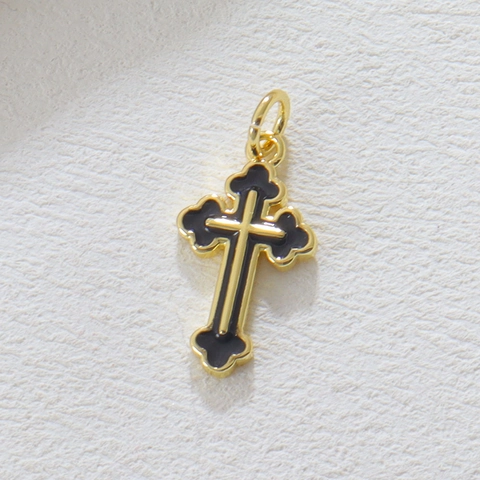 Colgantes de Cruz de Cobre Chapados en Oro 18K Esmalte Trébol DIY Suministros para Creación de Joyas Collar Pulsera Pendiente Mujer