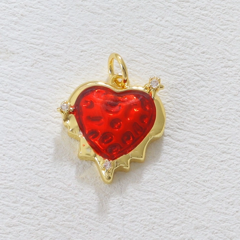 Colgantes Barrocos de Cobre Chapados en Oro 18K Esmalte Corazón Hongo para Collar DIY Accesorios Joyería Mujer