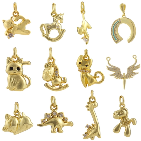 Mini Exquisite Copper Animal Pendant For DIY Necklace Bracelet Making Gold Rhinestone Cat Horse Dinosaur Jewelry Find Accessory