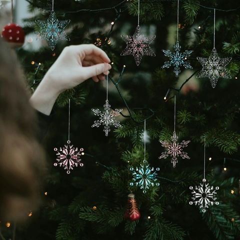 Ornamenti Appesi a Fiocco di Neve Trasparenti in Acrilico Pendenti a Ghiacciolo Rosa Blu per Albero di Natale Decorazioni per la Casa