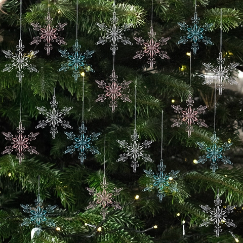 Ornamenti Appesi a Fiocco di Neve Trasparenti in Acrilico Pendenti a Ghiacciolo Rosa Blu per Albero di Natale Decorazioni per la Casa