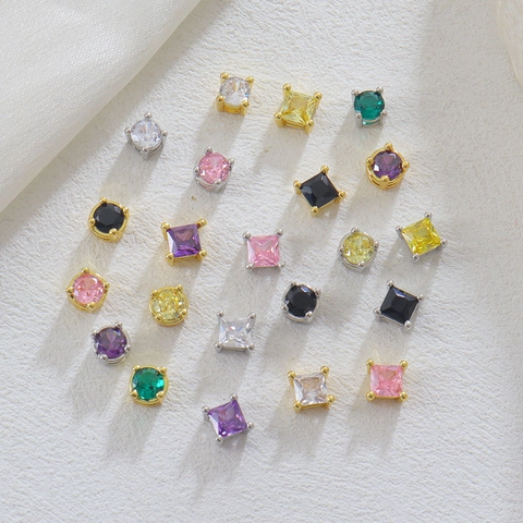 Copper Micro Inlaid Rhinestone Pendants For DIY Jewelry Making Square Round Heart Spacers Handmade Craft Accessories Components