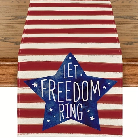 Patriotischer Unabhängigkeitstag Tischläufer Rot Weiß Blau Gestreift Stern Druck Let Freedom Ring Küche Esszimmer Dekor Polyester Gewebe