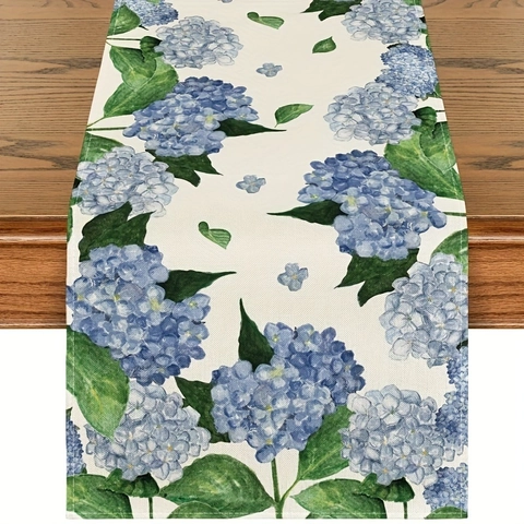 Aquarell Hortensie Und Zitrone Blumen Tischläufer Polyester Stoff Für Frühling Sommer Küche Esszimmer Party Tisch Deko Heim Dekoration