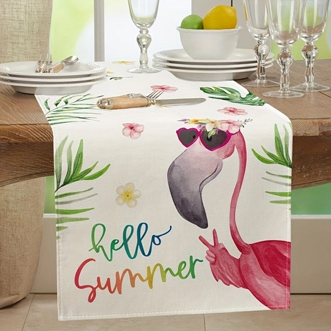 Tropischer Flamingo Tischläufer Hello Summer Bedrucktes Polyester Küche Esstisch Dekoration Für Zuhause Party Dekor