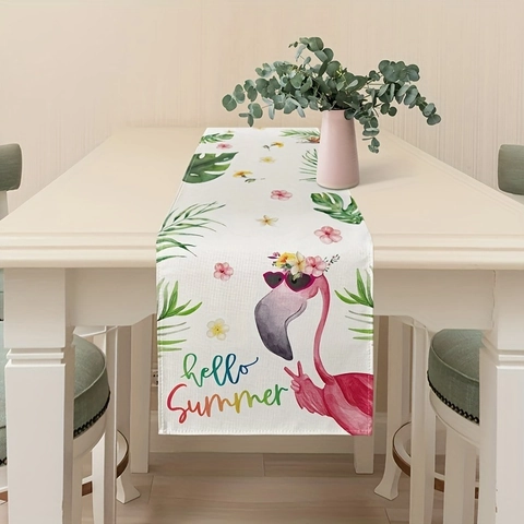 Tropischer Flamingo Tischläufer Hello Summer Bedrucktes Polyester Küche Esstisch Dekoration Für Zuhause Party Dekor