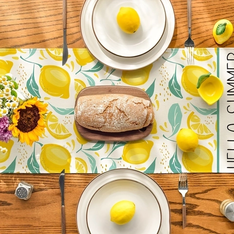 Hello Summer Zitrone Druck Tischläufer Für Küche Esszimmertisch Dekoration Polyester Frucht Muster Sommer Party Tischläufer