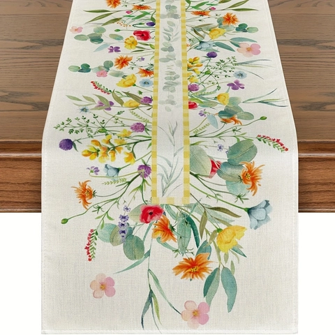 Frühlings Wildblumen Tischläufer Polyester Blumendruck Innen Außen Tischdekoration Landhausstil Zuhause Esstisch Läufer