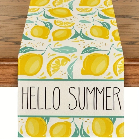 Hello Summer Zitrone Druck Tischläufer Für Küche Esszimmertisch Dekoration Polyester Frucht Muster Sommer Party Tischläufer