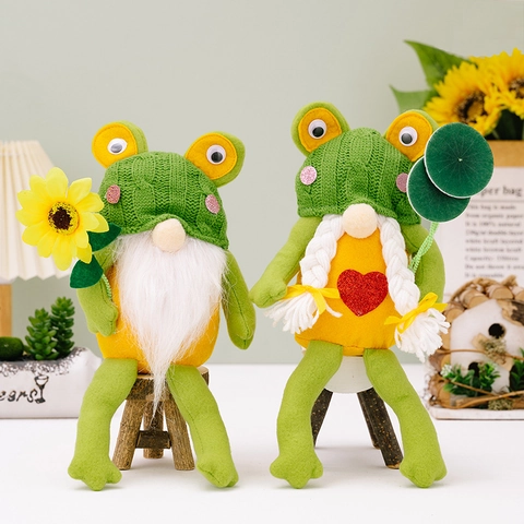 Poupée En Peluche Gnome Thème Grenouille De Printemps Mignonne Figurine Rudolph Sans Visage Avec Tournesol Et Cœur Ornements Maison