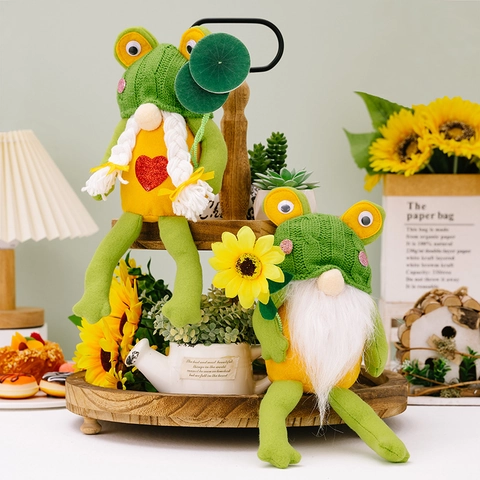 Poupée En Peluche Gnome Thème Grenouille De Printemps Mignonne Figurine Rudolph Sans Visage Avec Tournesol Et Cœur Ornements Maison