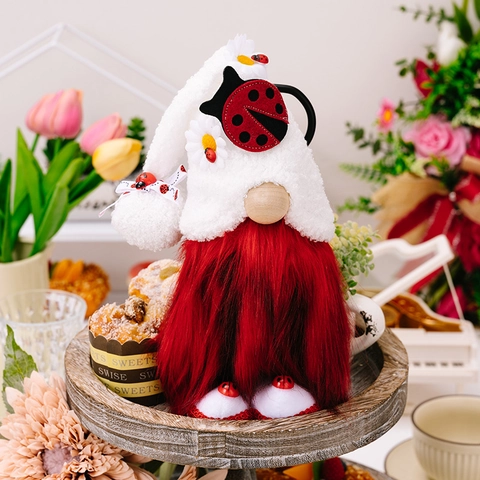 Gnome Coccinelle Rouge Poupée en Peluche Rudolph Nain Sans Visage Ornement de Décoration Intérieure Avec Marguerite pour Printemps Été