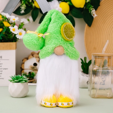 Poupée en Peluche Gnome Citron d'Été Fait à la Main en Polyester Figurine de Vieil Homme sans Visage Décoration de Table pour Maison Fête