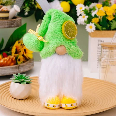 Poupée en Peluche Gnome Citron d'Été Fait à la Main en Polyester Figurine de Vieil Homme sans Visage Décoration de Table pour Maison Fête