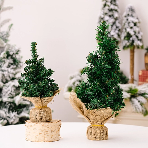 Mini Albero di Natale Artificiale Con Base in Iuta Decorazione da Tavolo per Casa Ufficio Bancone Bar Arredo Natalizio