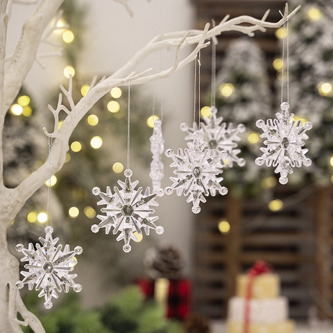 Flocon De Neige En Acrylique Transparent Ornements Suspendus Pour Arbre De Noël Décorations De Fête À Domicile Décoration De Merveilles D Hiver