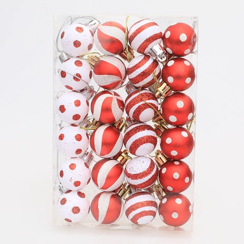 Mini Palle di Natale Dipinte in Plastica Rosso Bianco a Pois a Strisce Ornamenti per Decorazione Sospesa Festa di Natale Casa