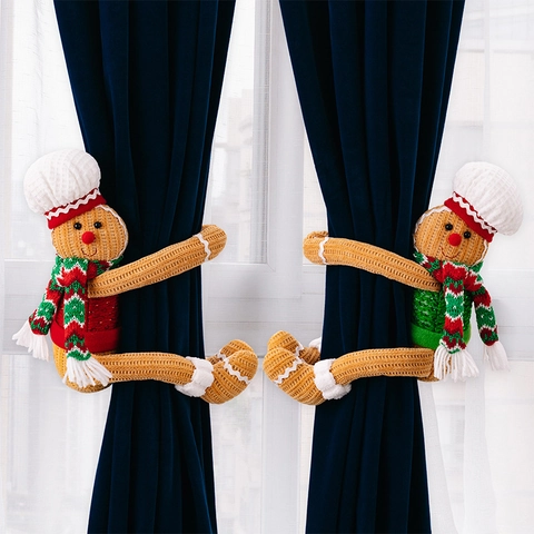 Kerstmis Peperkoekmannetje Gebreide Gordijnhouders Koksmuts Feestelijke Vensterdecoratie Vakantie Ornamenten Voor Thuis