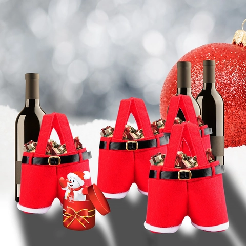 Bolsas de Regalo con Forma de Pantalones de Papá Noel Fundas para Botellas de Vino Tinto Bolsa de Caramelos Decoración de Fiesta