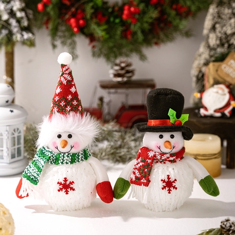 Pupazzo di Neve di Peluche Natalizio Luminoso a LED Ornamento con Fiocco di Neve Ricamato per Decorazioni Festive